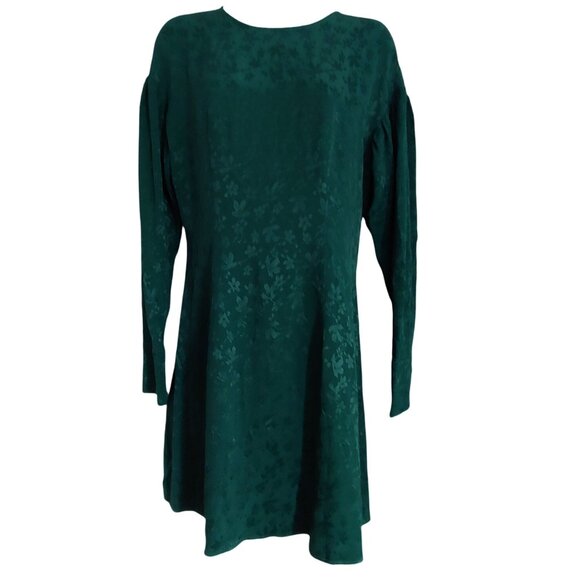 & Other Stories Kelly Green Silky Floral Jacquard Mini Dress 8 - Picture 1 of 16